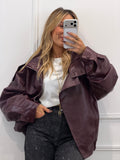 Veste grand col simili - BURGUNDY