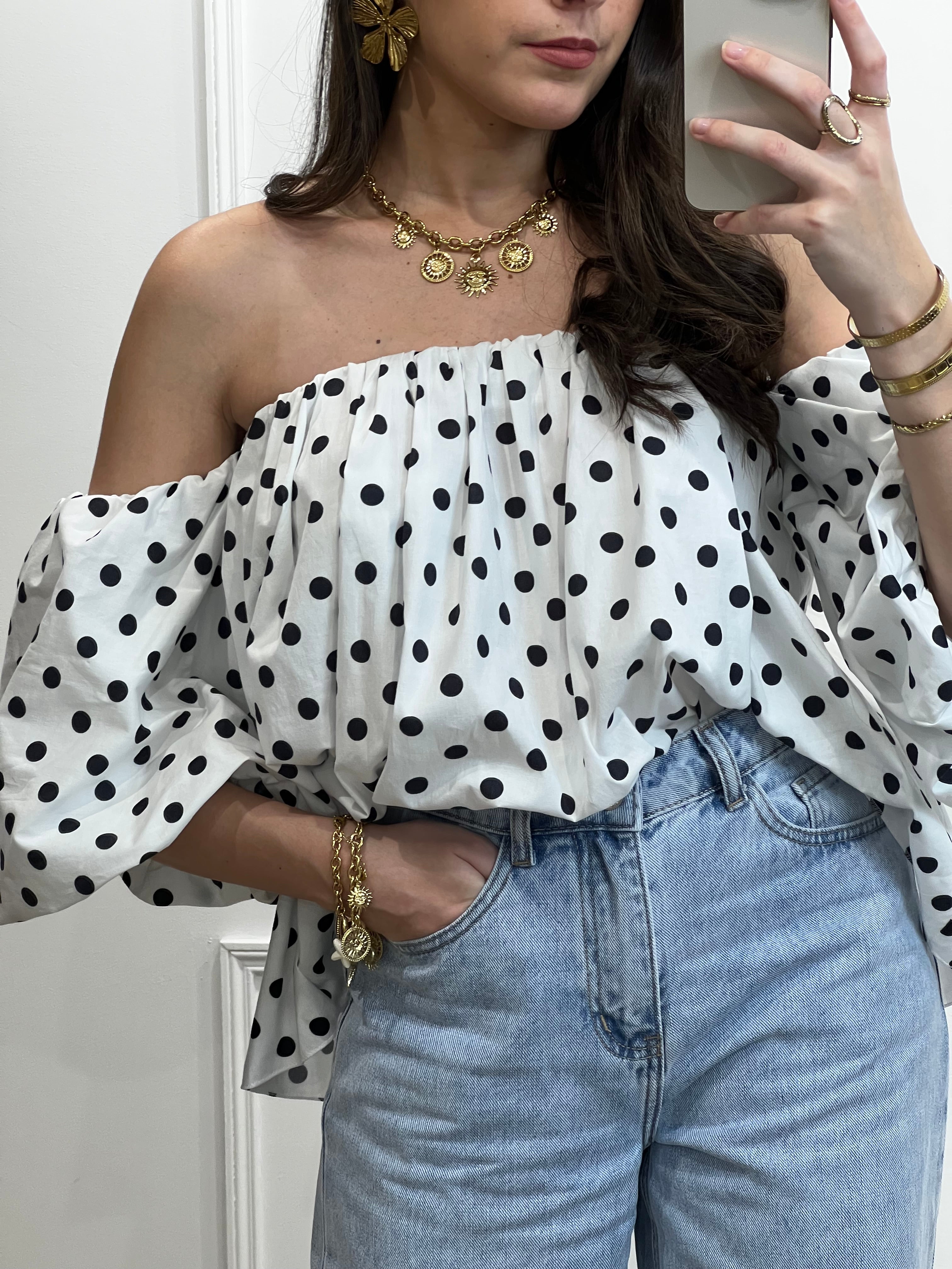 Top BARDOT - Pois blanc