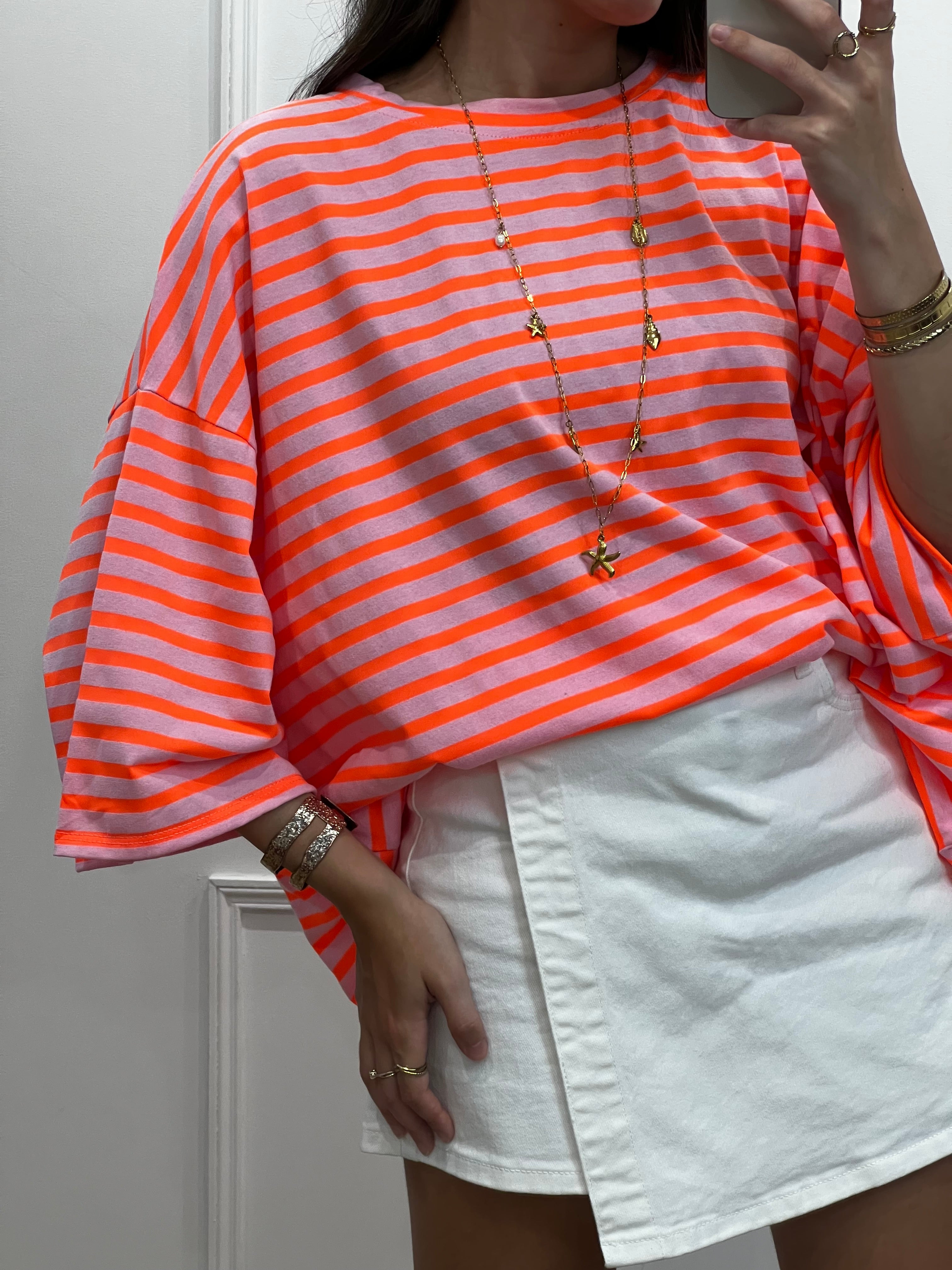 T-shirt marinière SOLEIL - Orange/rose