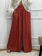 Pantalon fluide satiné - Terracotta