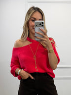 Pull col ajouré - Rouge