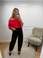 Pull col ajouré - Rouge