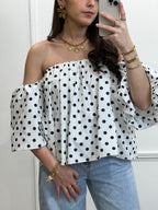 Top BARDOT - Pois blanc