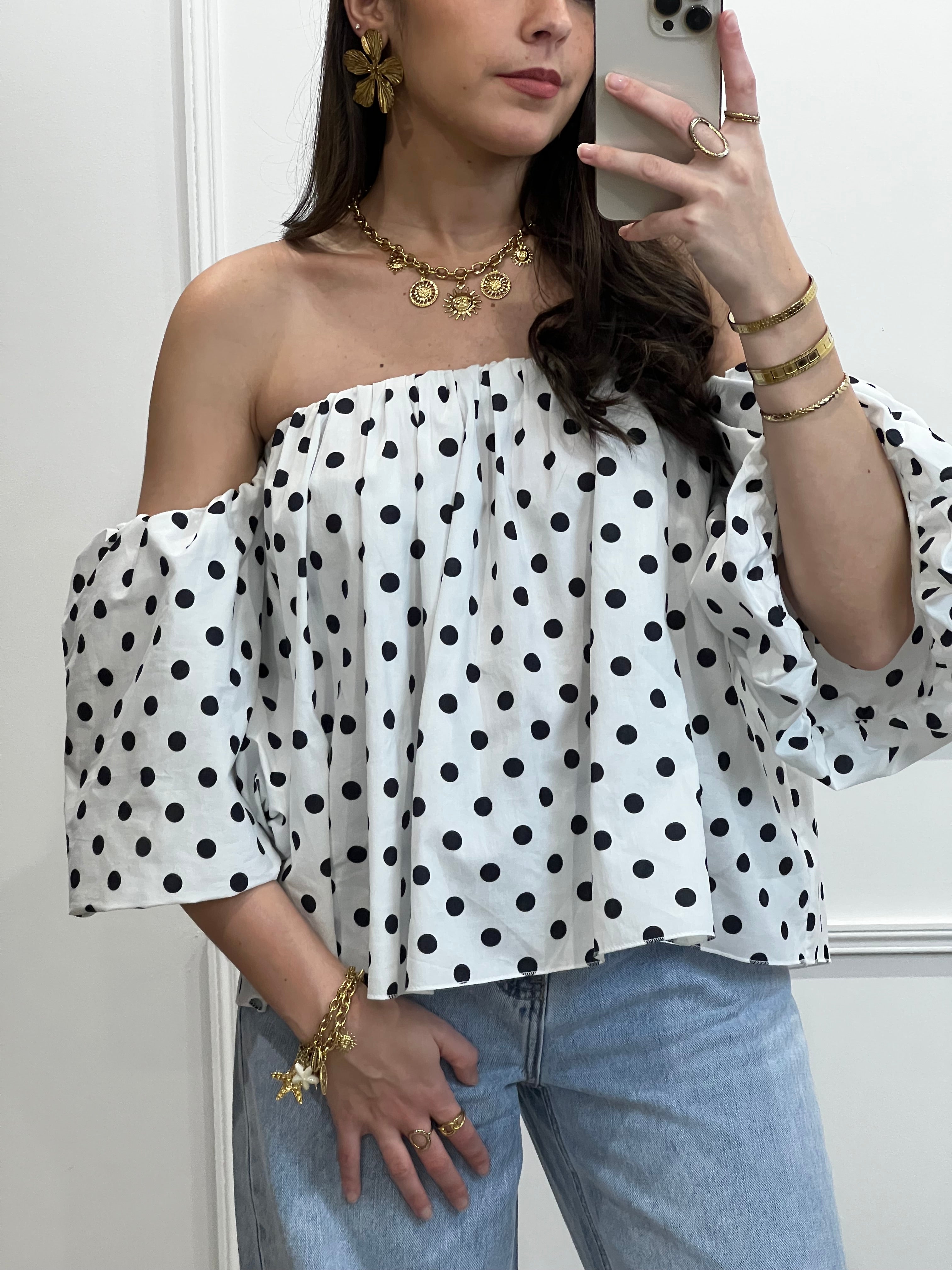 Top BARDOT - Pois blanc