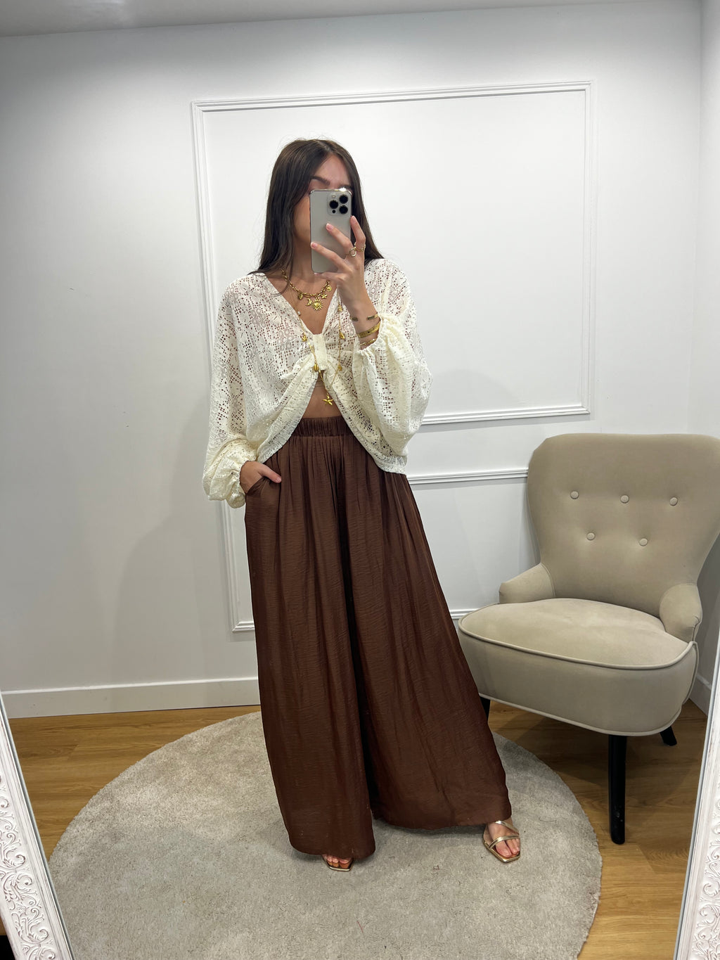 Pantalon fluide satiné - Choco