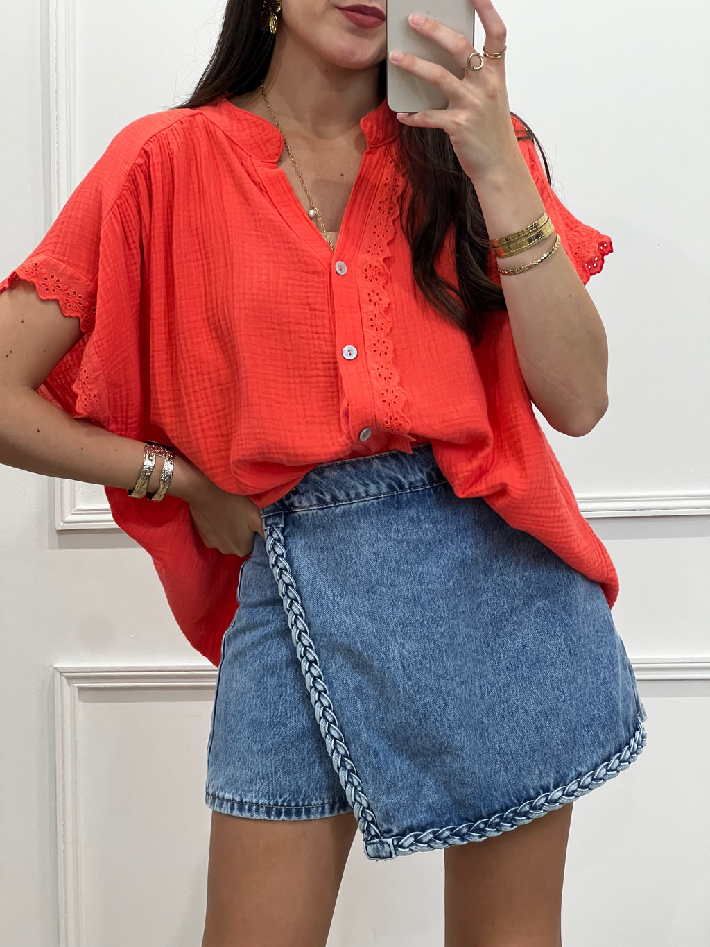 Blouse en gaze de coton ARIANNE - Corail
