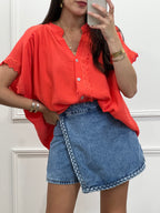 Blouse en gaze de coton ARIANNE - Corail