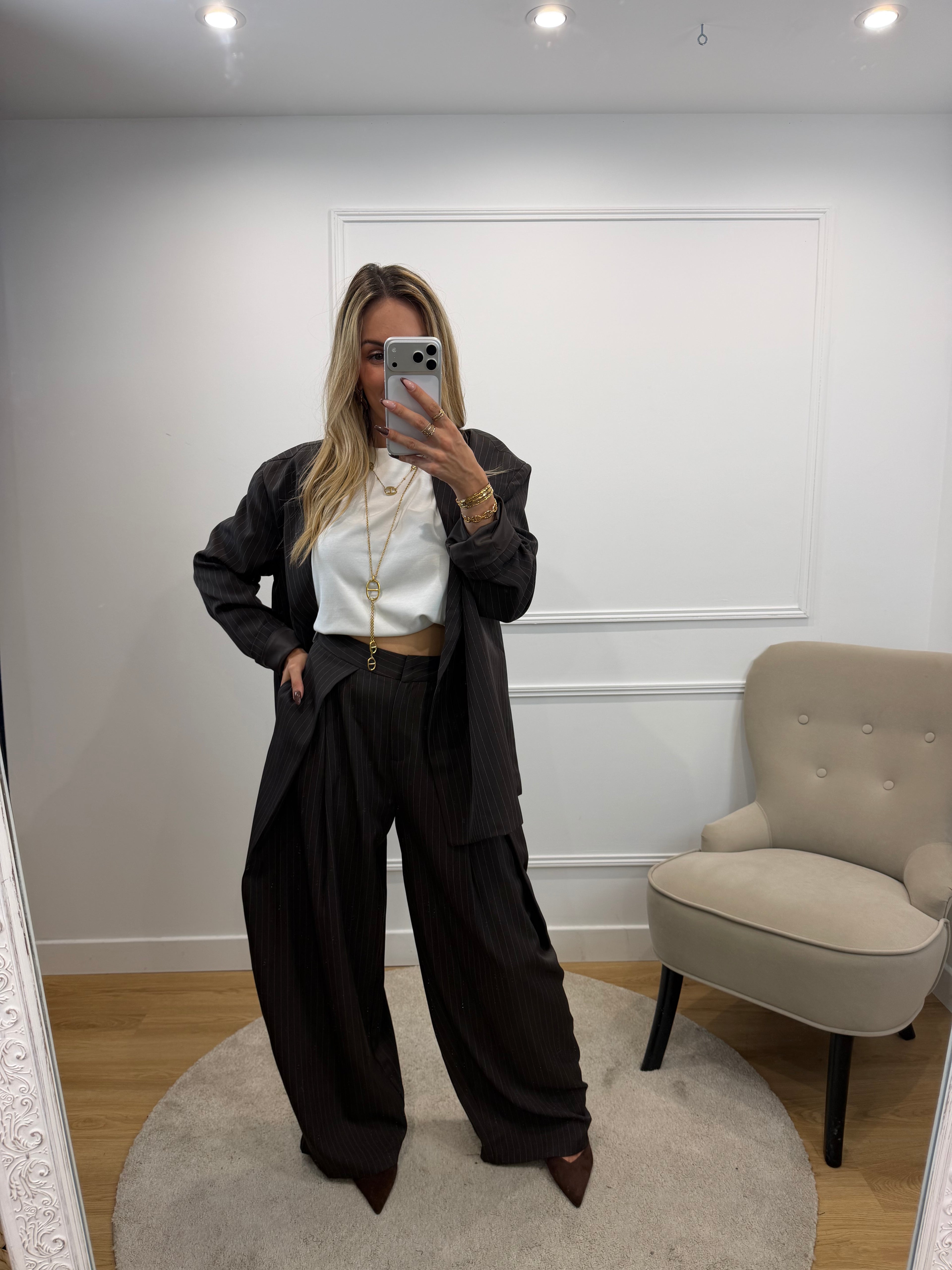 Pantalon tailleur coupe ballon - CHOCO RAYE