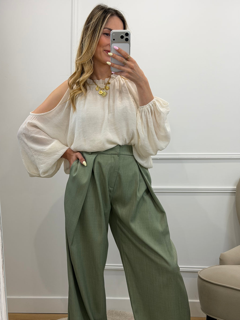 Pantalon à pinces Léon - Vert d'eau