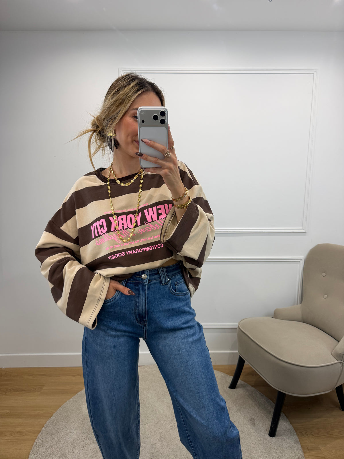 T-shirt New York - Beige & Chocolat