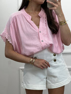 Blouse en gaze de coton ARIANNE - Rose bébé
