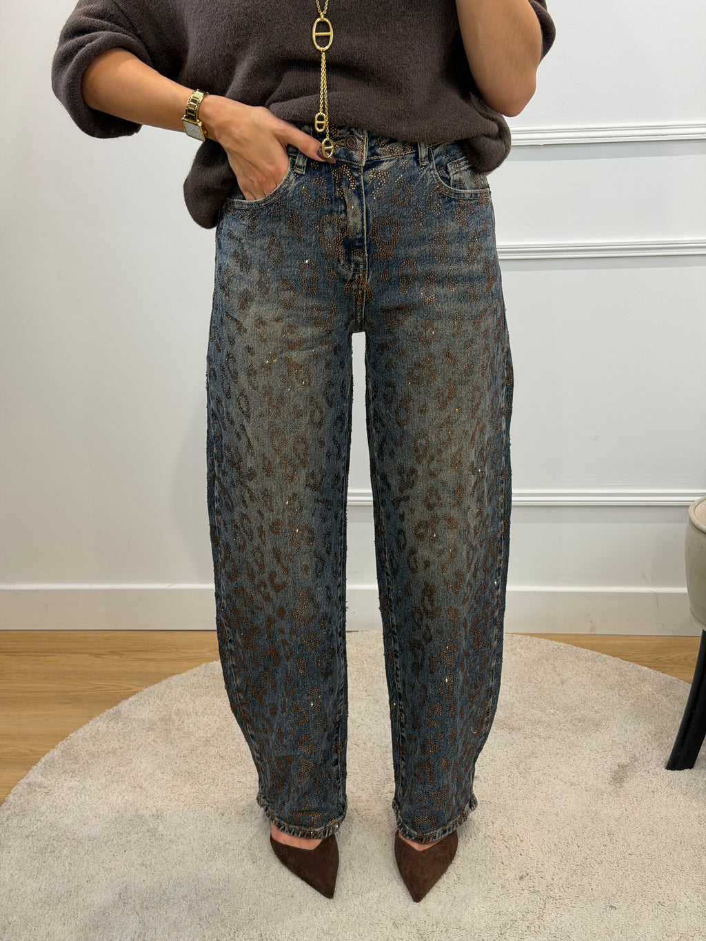 Jean ballon strass léo - Bleu