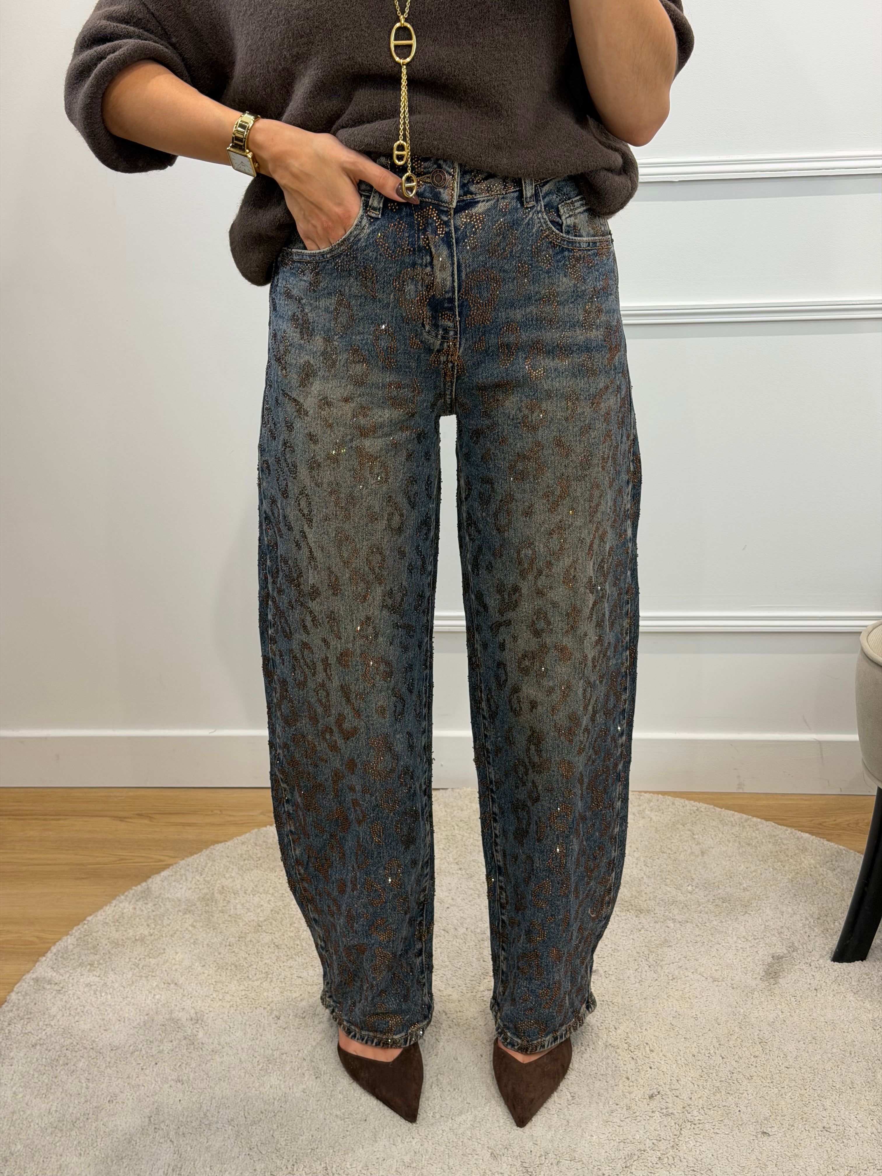 Jean ballon strass léo - Bleu