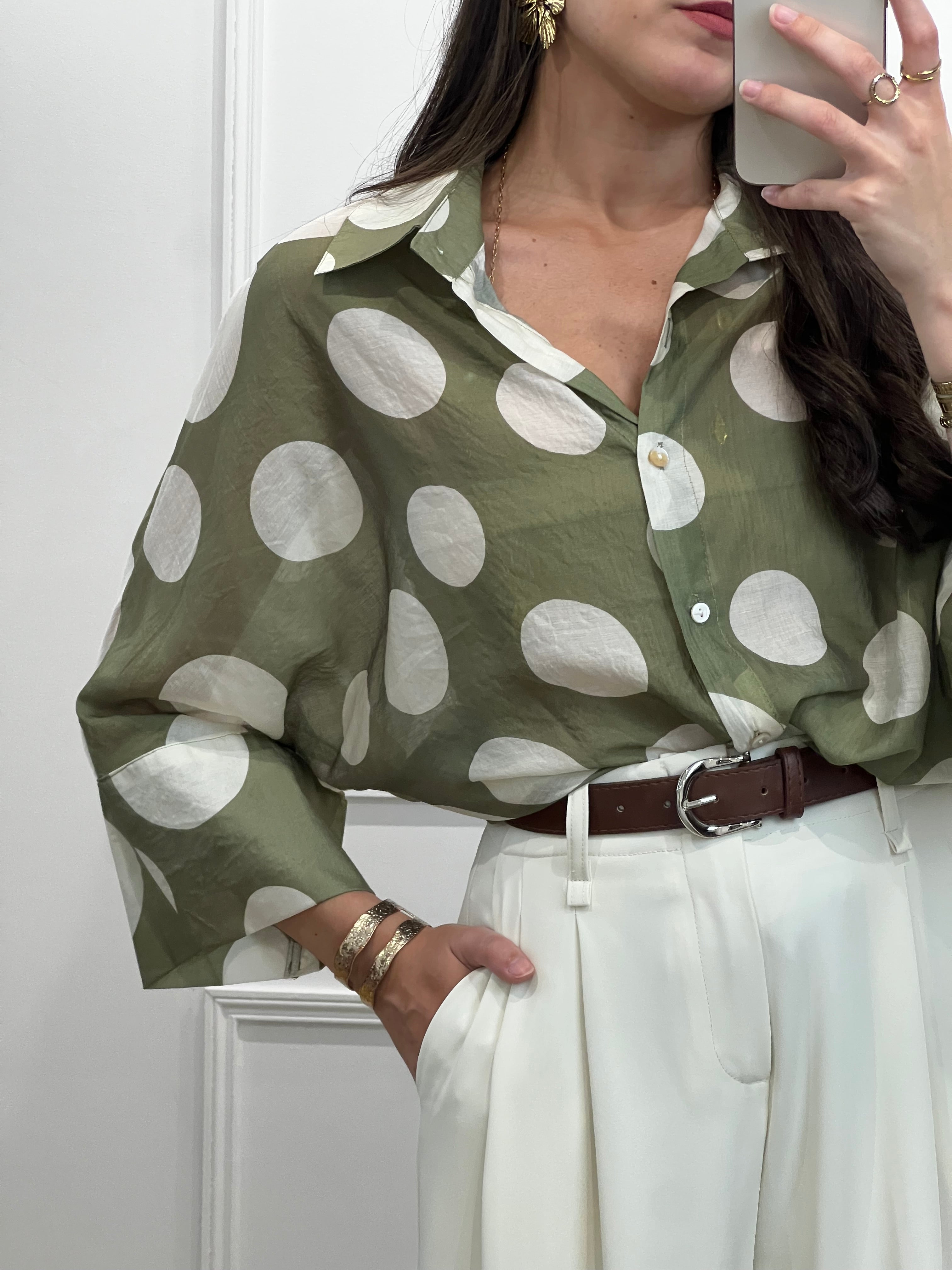 Blouse à gros pois - Olive