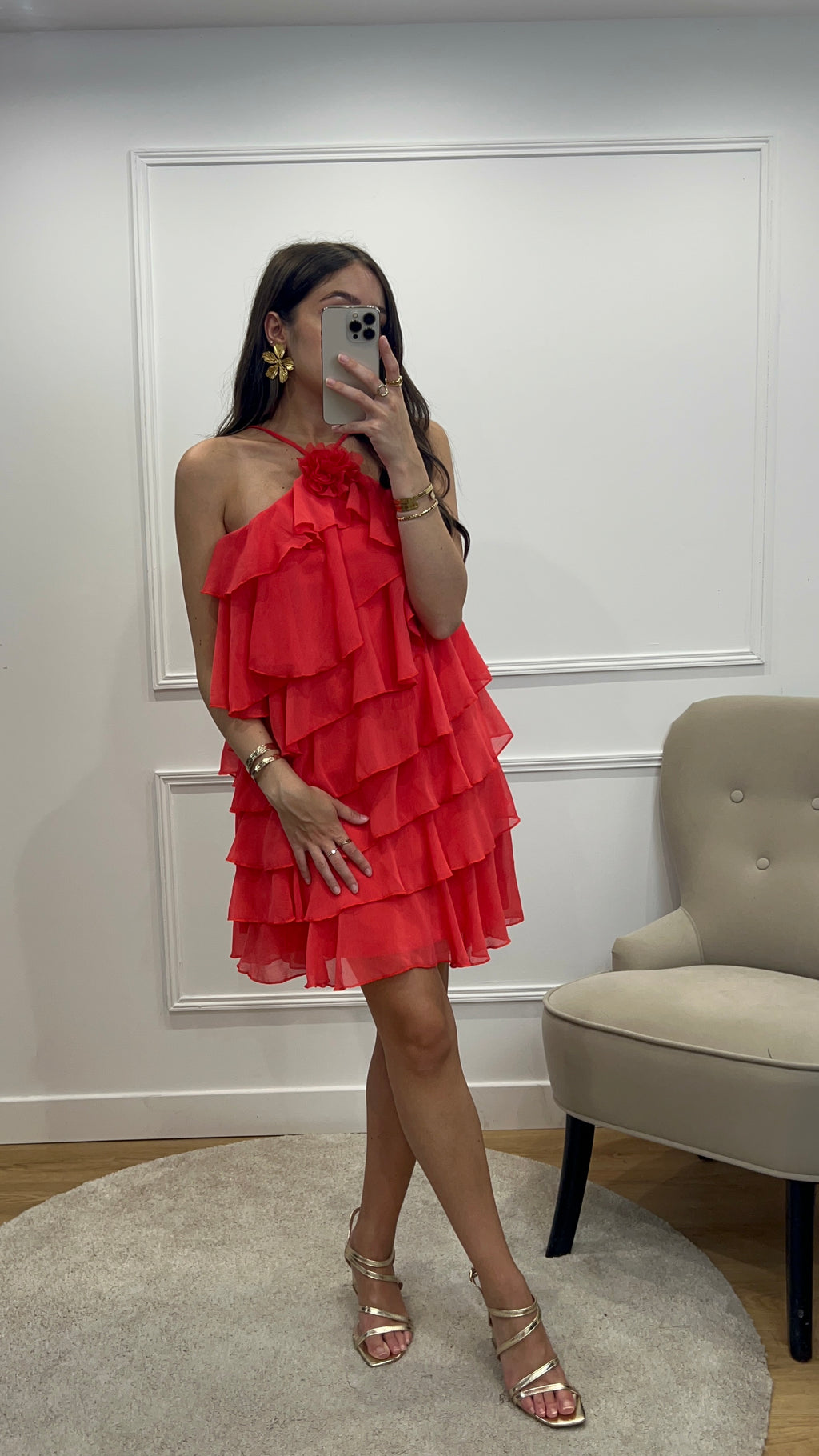 Robe à volants corail