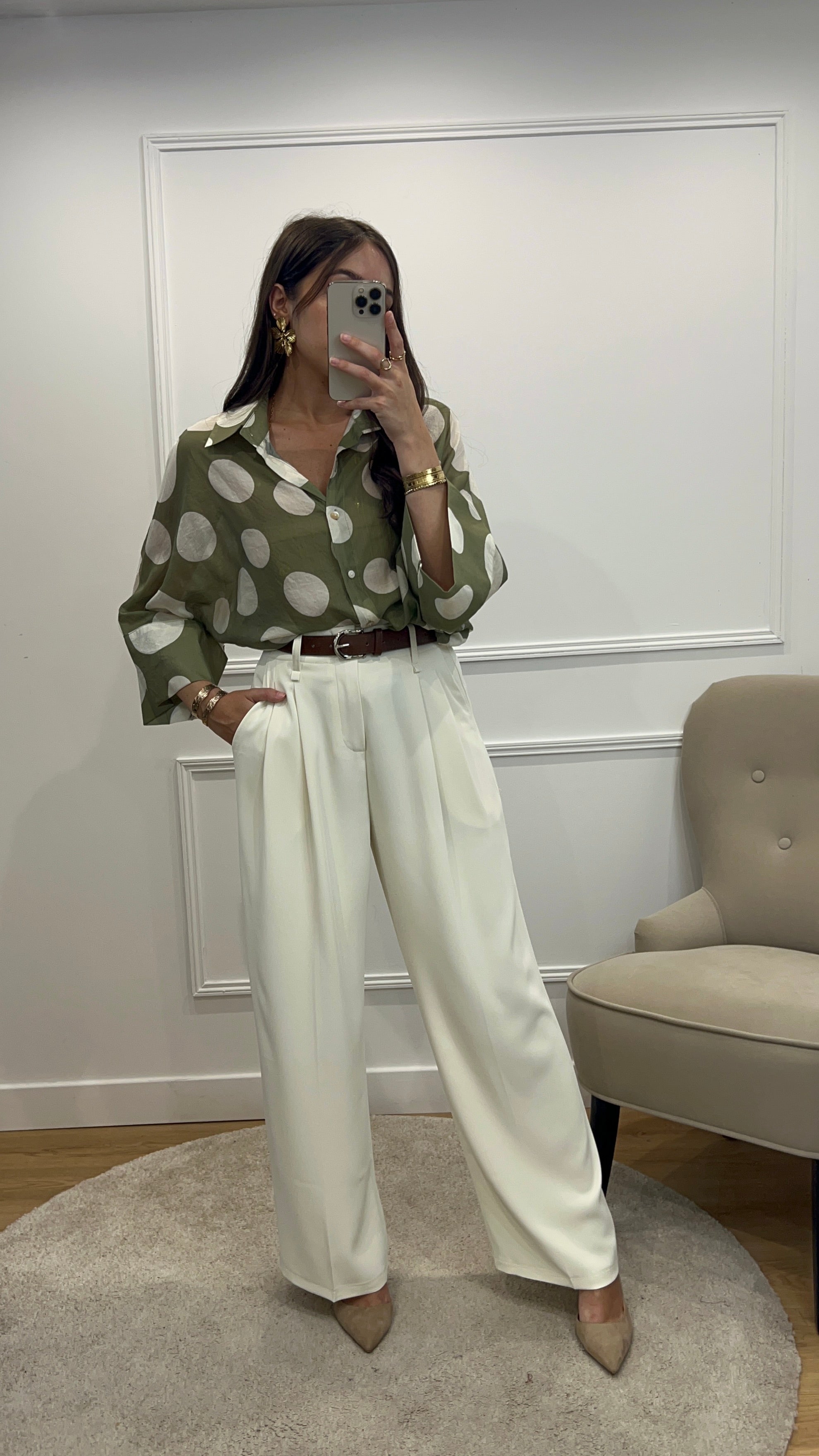 Blouse à gros pois - Olive