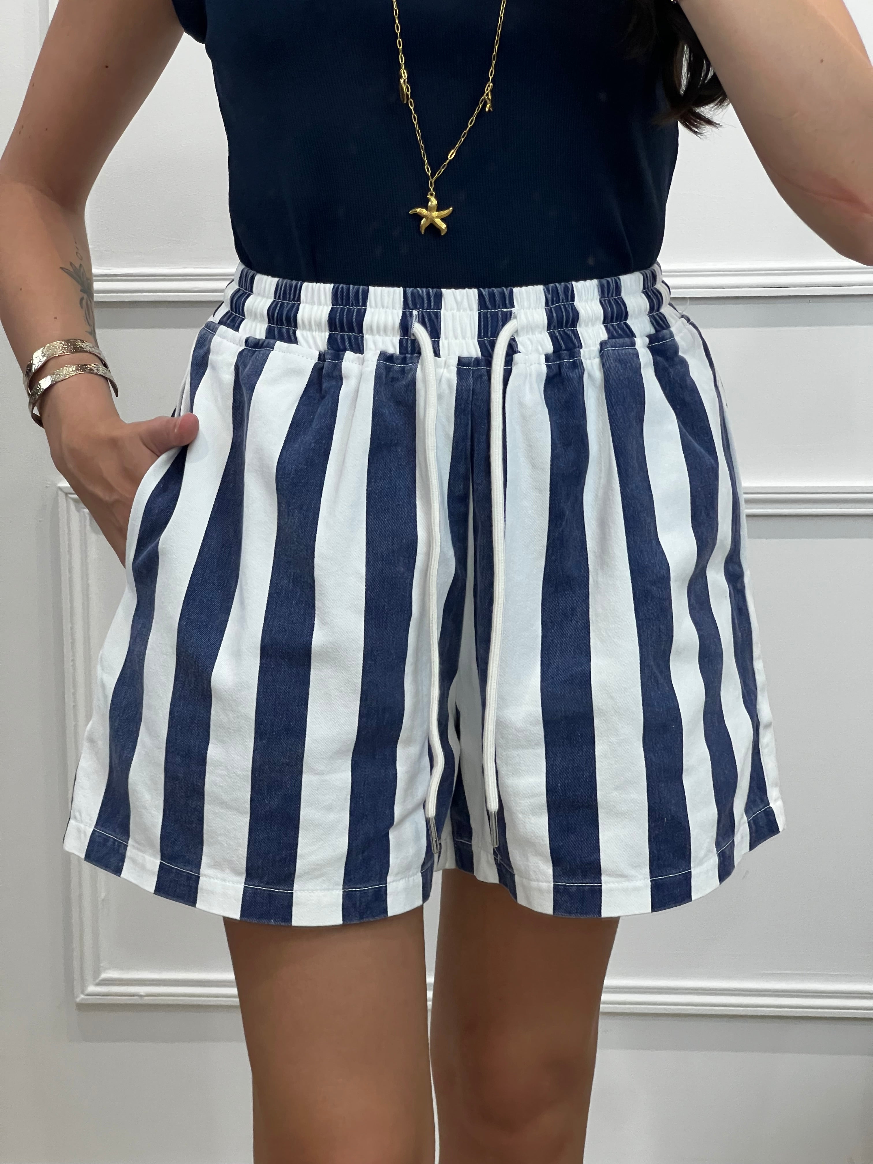 Short rayures - bleu