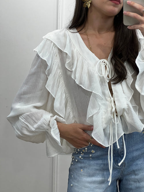 Blouse à volants MILA - Blanc