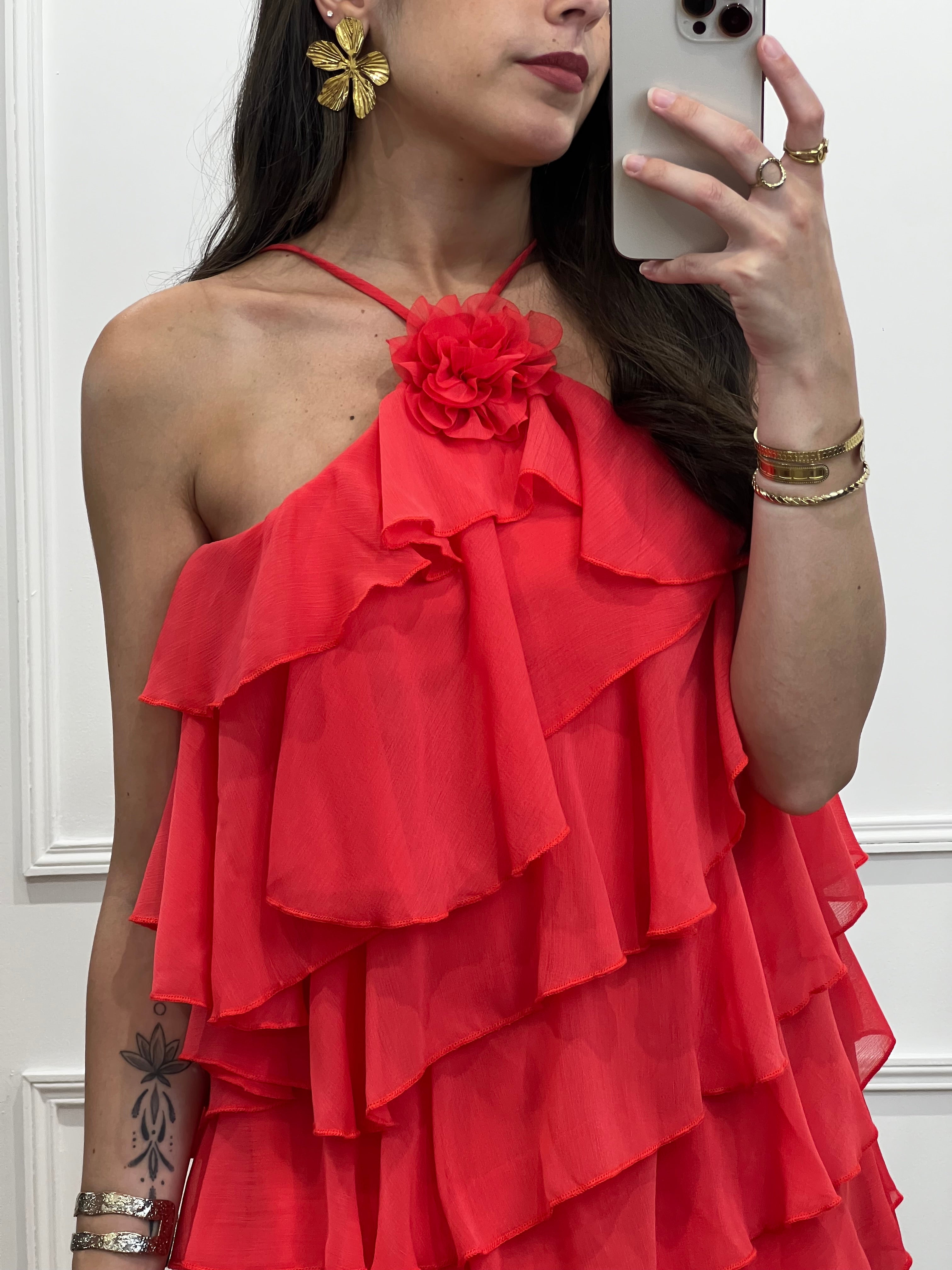 Robe à volants corail