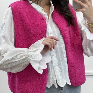 GILET BOUCLETTE ROSE FUSHIA