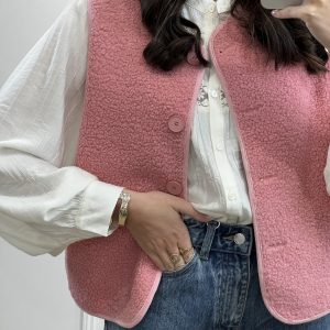 GILET BOUCLETTE ROSE