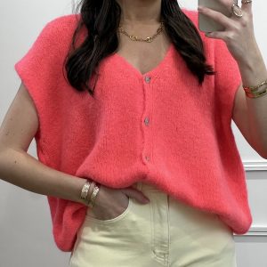 GILET EDEN 30% ALPAGA CORAIL